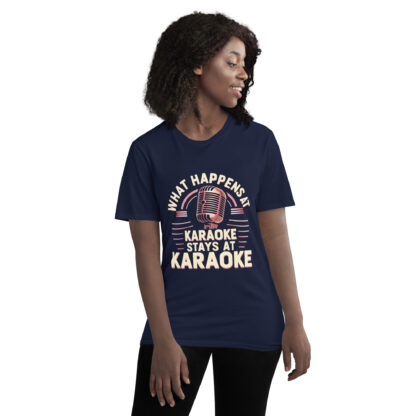 Rose Gold Retro Microphone "What Happens at Karaoke Stays at Karaoke" T-Shirt - Image 7