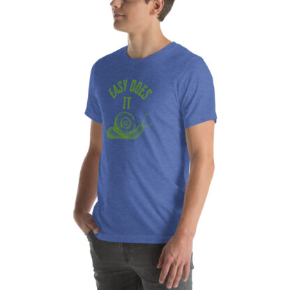 Easy Does It Recovery Motivational T-Shirt | Snail Graphic with “First Things First” Back Print