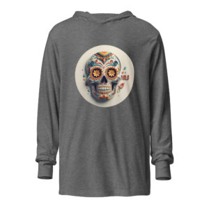 Grunge Papercraft Calavera Shirt | "YOLO" Day of the Dead Graphic Hooded Long-Sleeved Tee