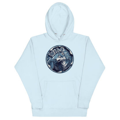 "WILD" Wolf Hoodie | Fierce Grunge Papercraft Graphic Hoodie in Blue & Gray - Image 5