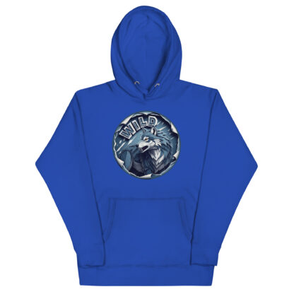 "WILD" Wolf Hoodie | Fierce Grunge Papercraft Graphic Hoodie in Blue & Gray - Image 4