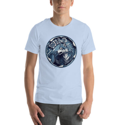 "WILD" Wolf T-Shirt | Fierce Grunge Papercraft Graphic Tee in Blue & Gray - Image 7