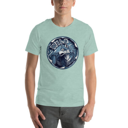 "WILD" Wolf T-Shirt | Fierce Grunge Papercraft Graphic Tee in Blue & Gray - Image 5