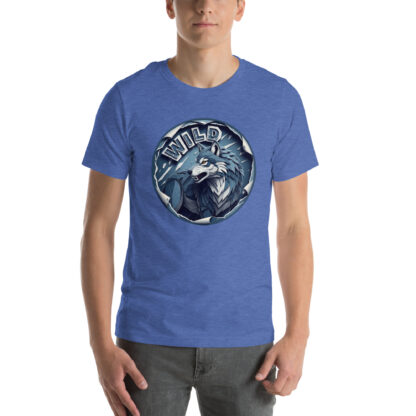 "WILD" Wolf T-Shirt | Fierce Grunge Papercraft Graphic Tee in Blue & Gray - Image 3