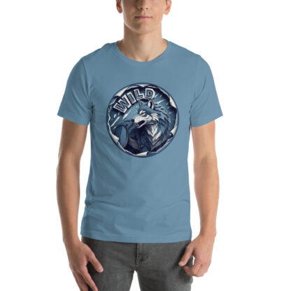 "WILD" Wolf T-Shirt | Fierce Grunge Papercraft Graphic Tee in Blue & Gray - Image 4