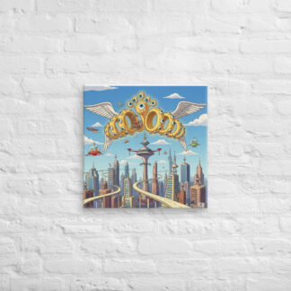 Ophanim Angel Art Print: Futuristic Jetsons-Style Celestial Decor