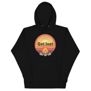 Get Lost Retro Sunset Campfire Hoodie - Papercraft Style