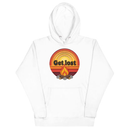 Get Lost Retro Sunset Campfire Hoodie - Papercraft Style - Image 8