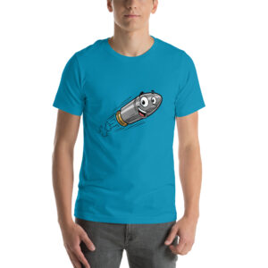 Smiling Cartoon Bullet Flying T-Shirt - Funny Graphic Tee