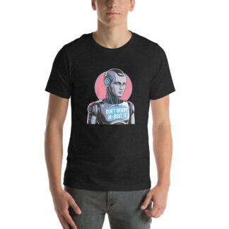 Neon Robot T-Shirt: "Don't Worry AI-bout It" Sci-Fi Apparel