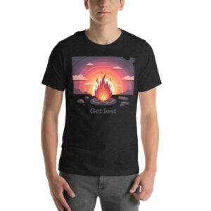 Get Lost Retro Sunset Campfire T-Shirt - Papercraft Style