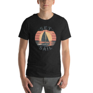 "Set Sail" Retro Sunset T-Shirt: Vintage Sailboat & Nautical Tee