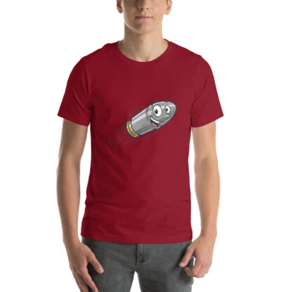 Smiling Cartoon Bullet Flying T-Shirt - Funny Graphic Tee - Image 3