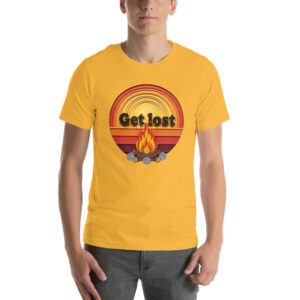 Circular Wanderlust Tee - Retro Bonfire & "Get Lost" Graphic