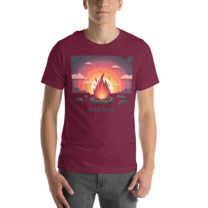 Get Lost Retro Sunset Campfire T-Shirt - Papercraft Style - Image 4