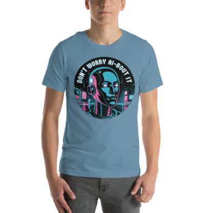 "Don't Worry AI-bout It" T-Shirt | Neon Cyberpunk Robot Tee - Image 5