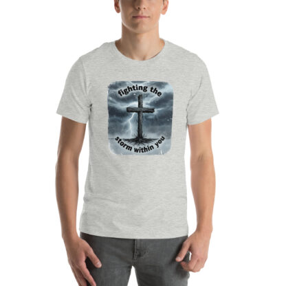 Powerful Christian T-Shirt | Rugged Cross & Storm Design - Image 5