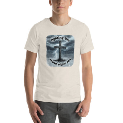 Powerful Christian T-Shirt | Rugged Cross & Storm Design - Image 8