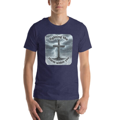 Powerful Christian T-Shirt | Rugged Cross & Storm Design - Image 4