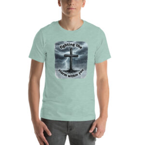 Powerful Christian T-Shirt | Rugged Cross & Storm Design