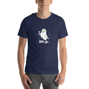 Boogie Sheet Ghost T-Shirt – Fun Halloween Design with Wine Glass and Cucumber Eyes