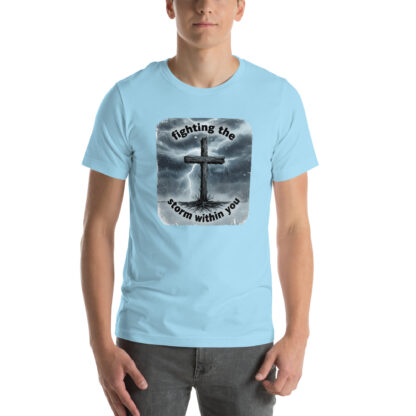 Powerful Christian T-Shirt | Rugged Cross & Storm Design - Image 7