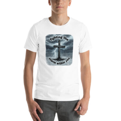 Powerful Christian T-Shirt | Rugged Cross & Storm Design - Image 12